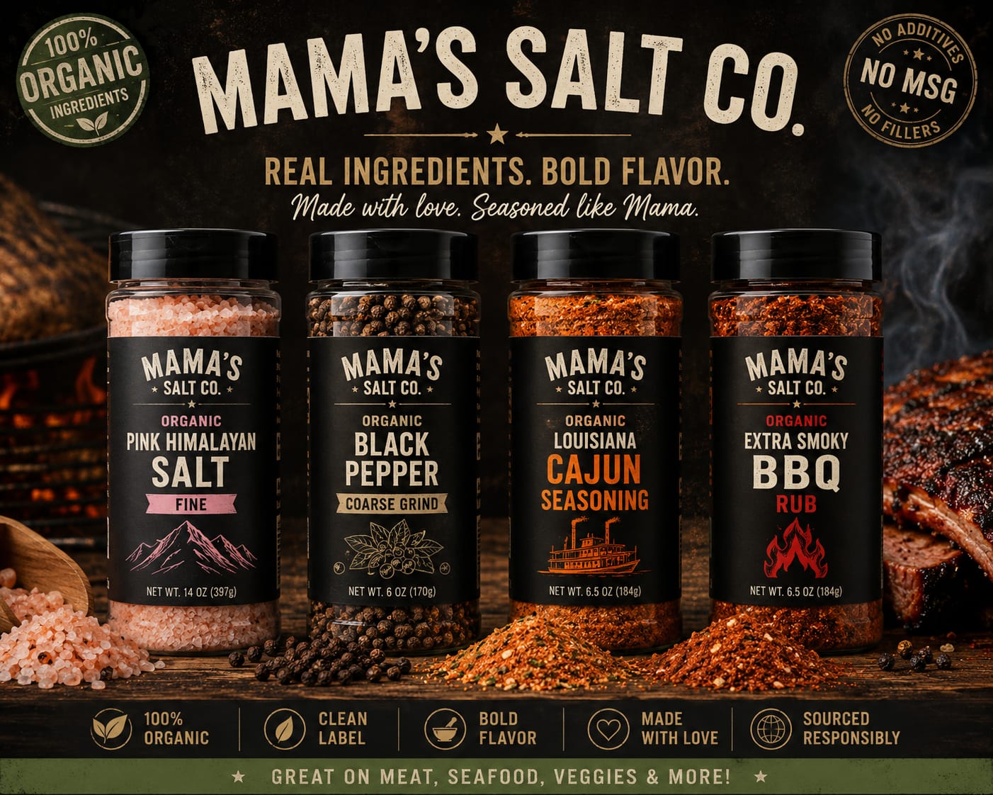 Mama's Salt Co. signature collection of organic salts and seasonings