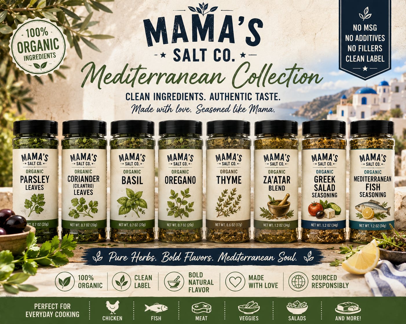 Mediterranean herb collection on a sunlit table